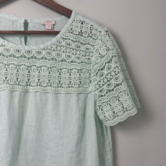 J. Crew Linen & Lace Short Sleeve Blouse Top in Mint Style C3489 Size 10 - Picture 6 of 11